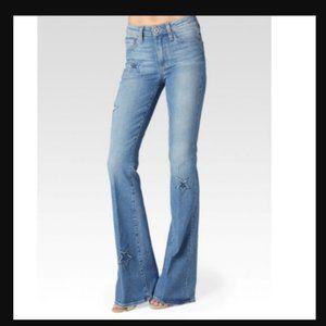 Paige HighRise Bell Canyon Athena Indigo Star Patch Jeans 28w +MEASUREMENT